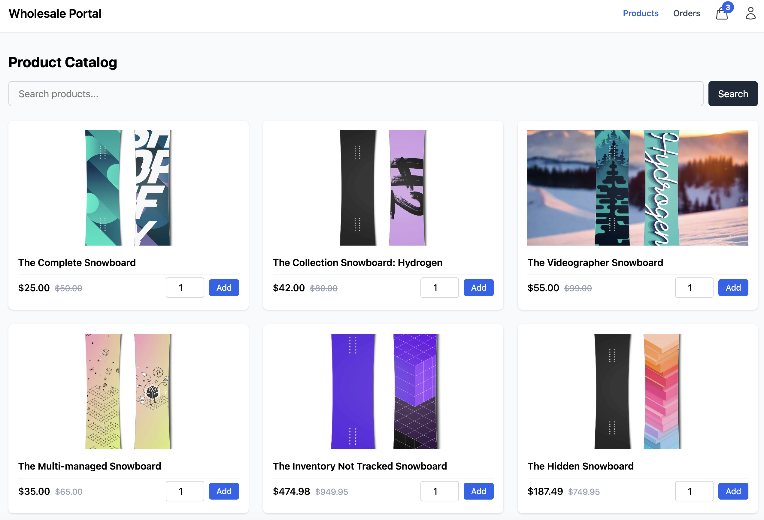 WholesaleKit buyer portal showing a product catalog with wholesale pricing